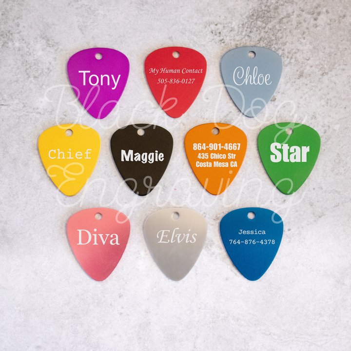 Laser Engraved Guitar Pick Pet Tag