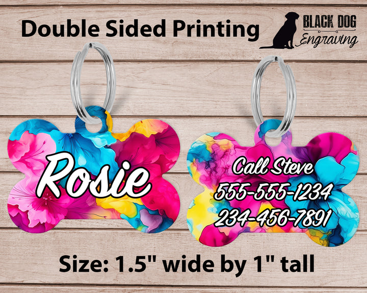 Bright Spring Floral Alcohol Ink  - Custom Pet Collar ID