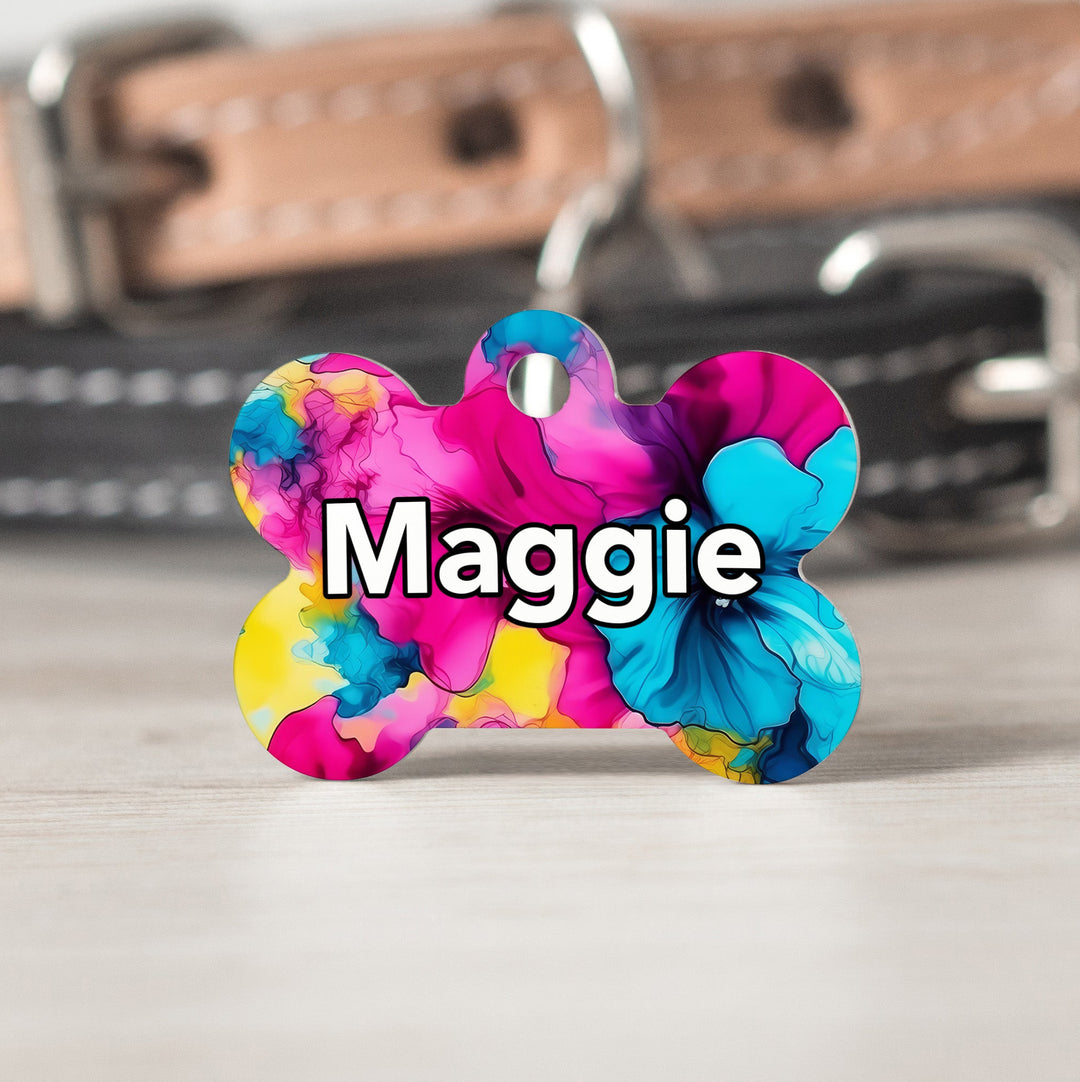 Bright Spring Floral Alcohol Ink  - Custom Pet Collar ID