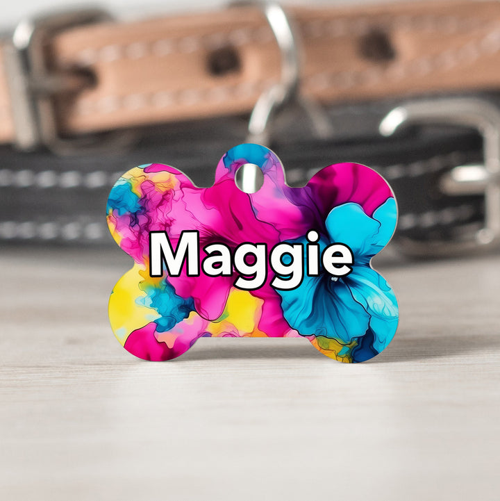 Bright Spring Floral Alcohol Ink  - Custom Pet Collar ID