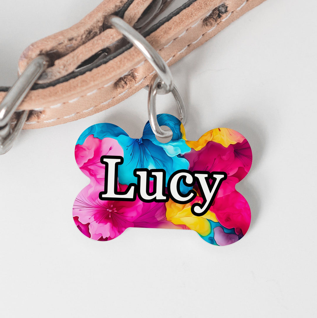Bright Spring Floral Alcohol Ink  - Custom Pet Collar ID