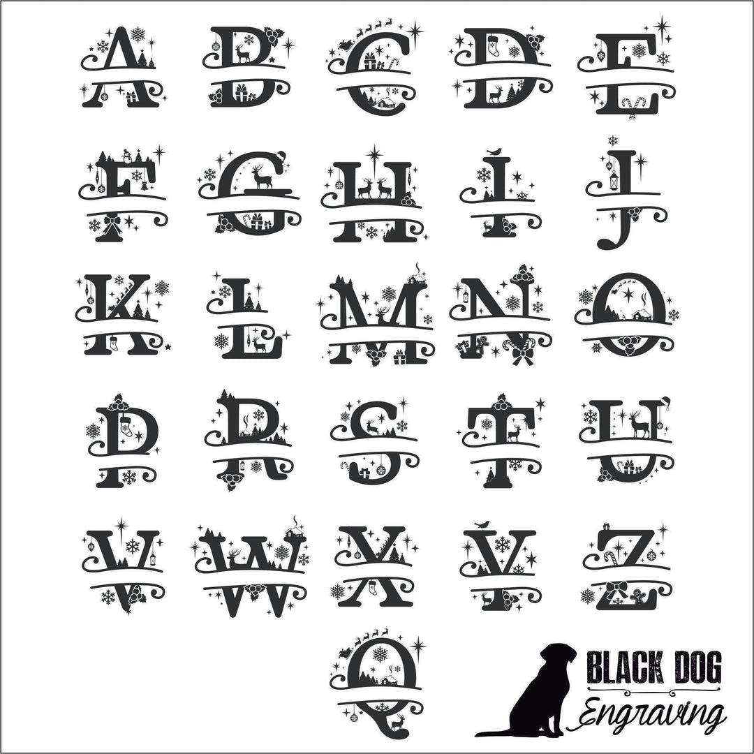 Christmas Themed Name Personalized Slate Stone Coasters - SET of FOUR - Black Dog Engraving