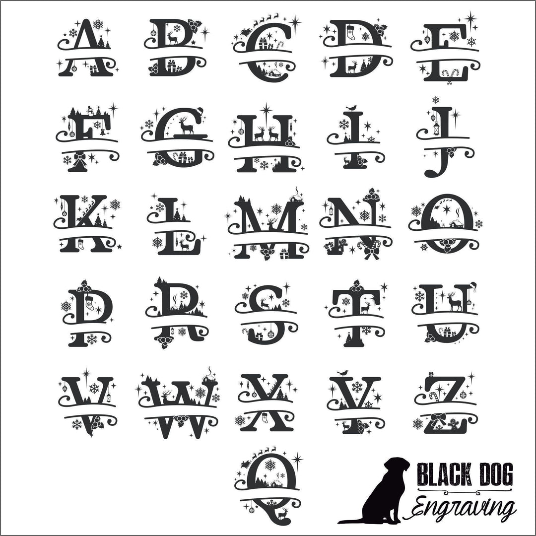 Christmas Themed Name Personalized Slate Stone Coasters - SET of TWO - Black Dog Engraving