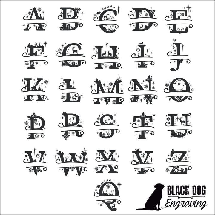 Christmas Themed Name Personalized Slate Stone Coasters - SET of TWO - Black Dog Engraving