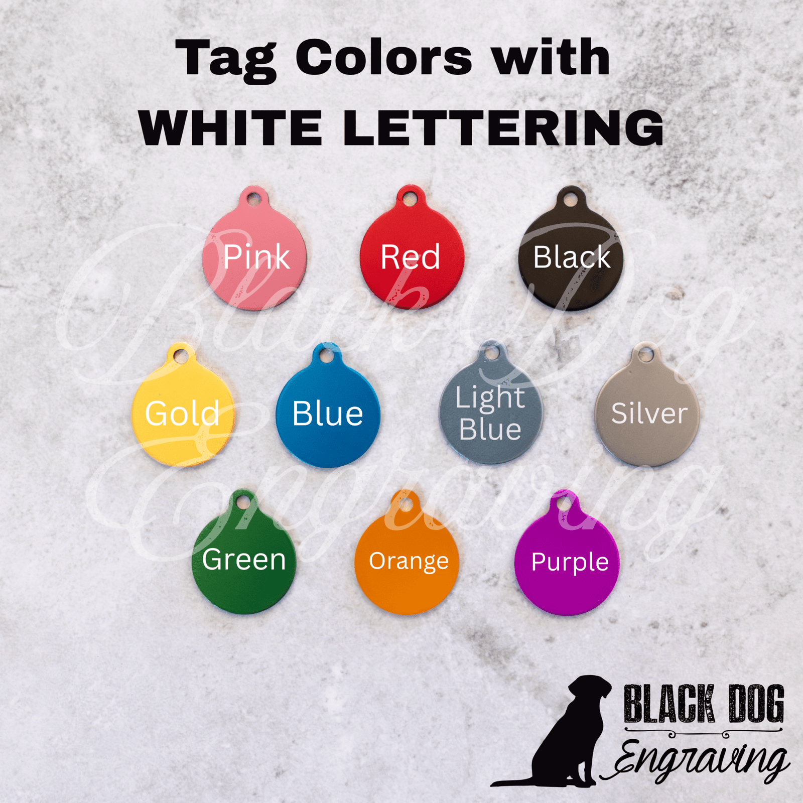 Engraved EXTRA SMALL Round with Tab Dog or Cat Pet ID Tag - Black Dog Engraving