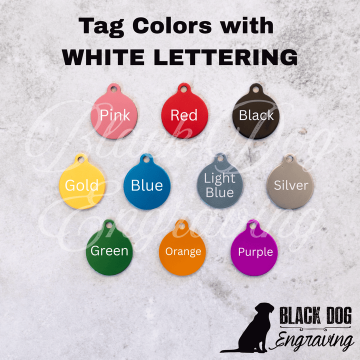 Engraved EXTRA SMALL Round with Tab Dog or Cat Pet ID Tag - Black Dog Engraving