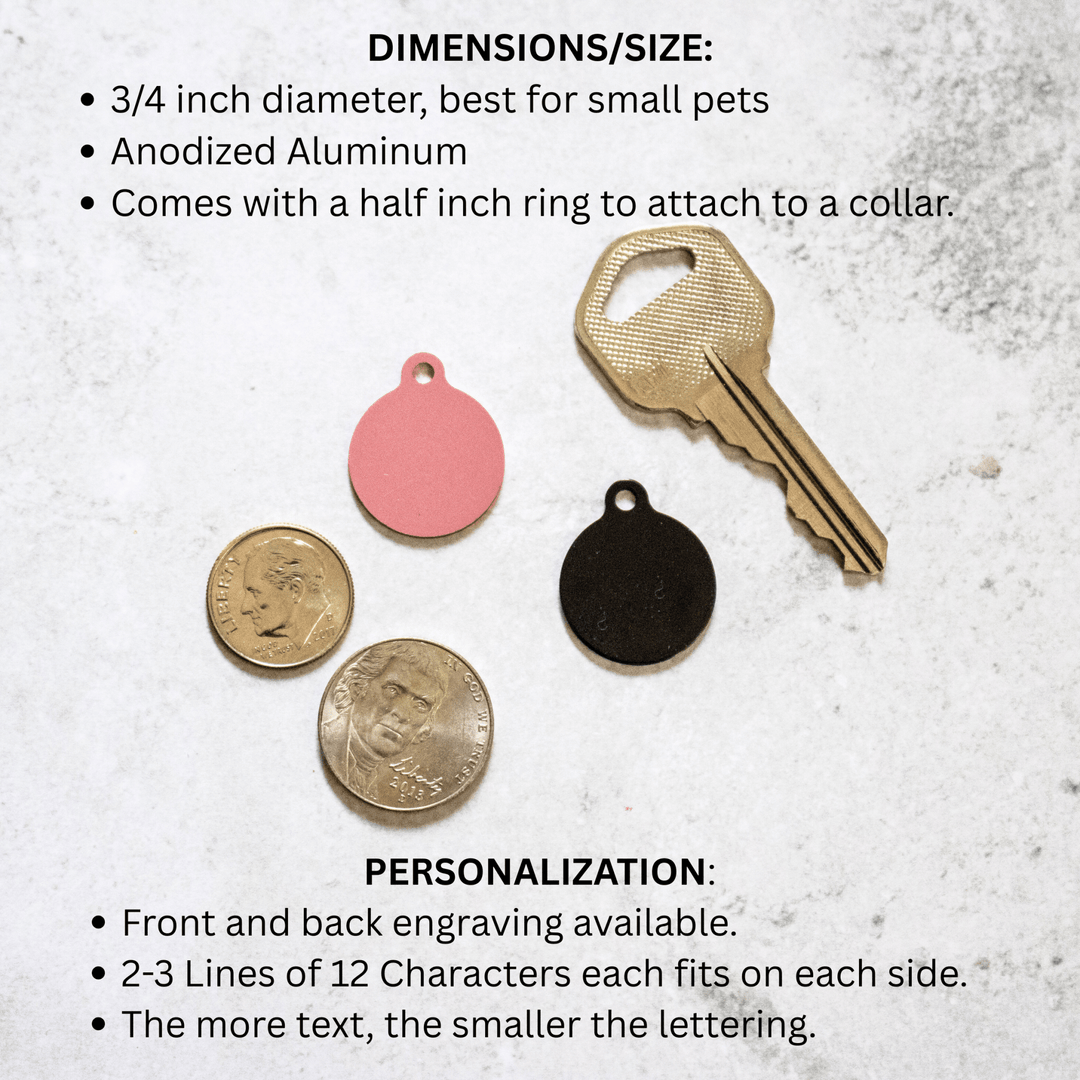 Engraved EXTRA SMALL Round with Tab Dog or Cat Pet ID Tag - Black Dog Engraving