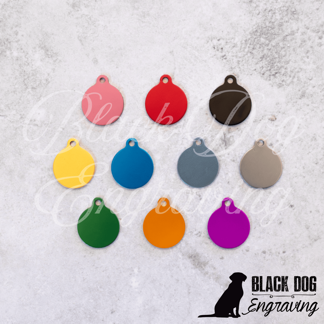 Engraved EXTRA SMALL Round with Tab Dog or Cat Pet ID Tag - Black Dog Engraving