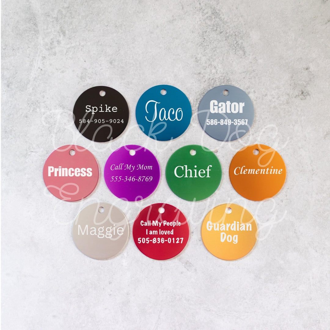 Extra Large Round Dog or Cat Pet ID Tag - Black Dog Engraving
