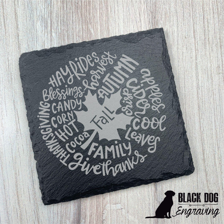 Fall Leaves Slate Stone Coasters - SET of FOUR - Black Dog Engraving