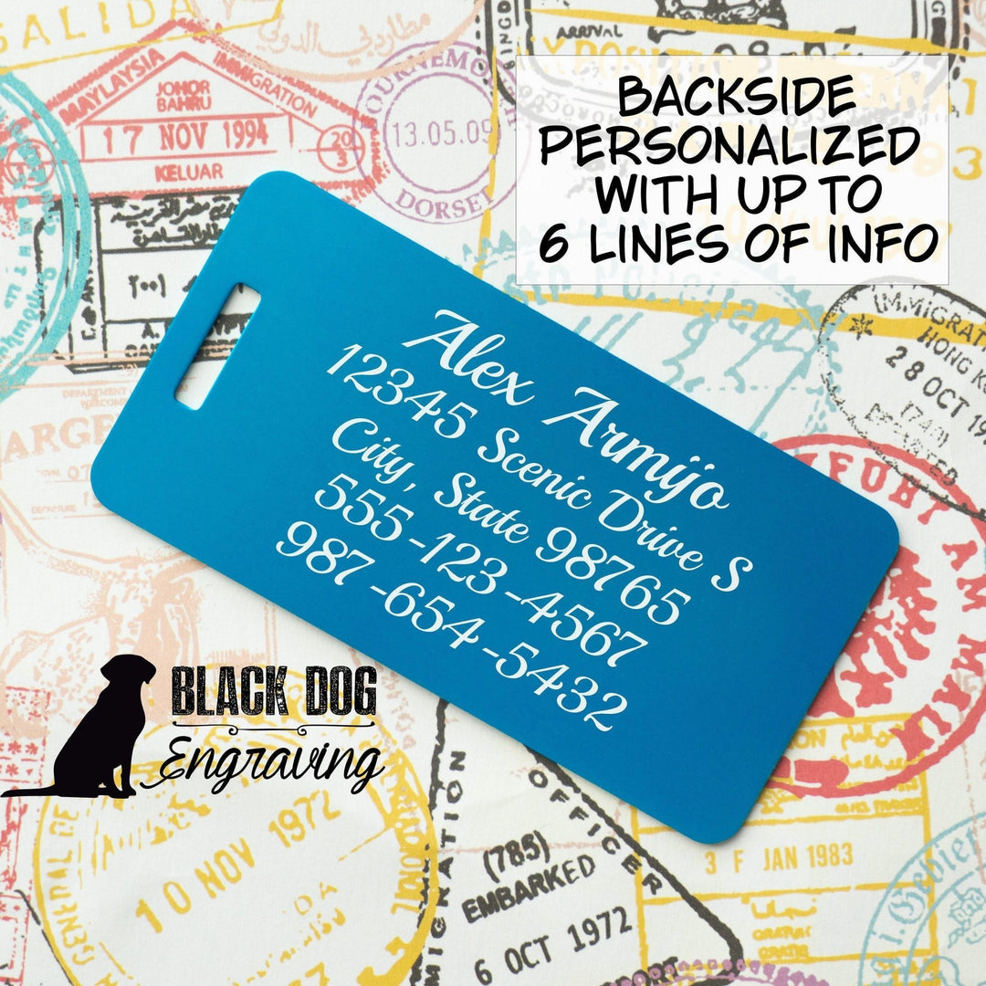 Funny Out of Office Luggage Tag - Personalized Metal Travel ID - Black Dog Engraving