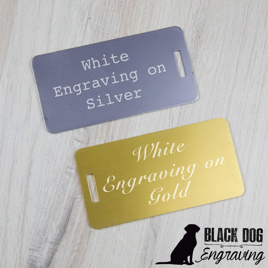Funny Out of Office Luggage Tag - Personalized Metal Travel ID - Black Dog Engraving