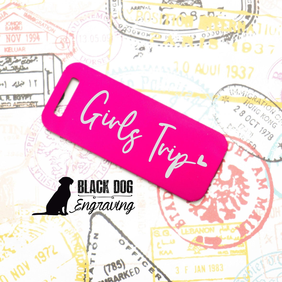 Girls Trip Engraved Personalized Small Luggage Tag - Black Dog Engraving