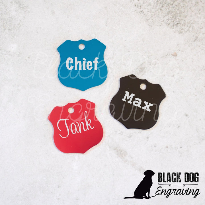 LARGE Shield Dog Pet ID Tag - Black Dog Engraving