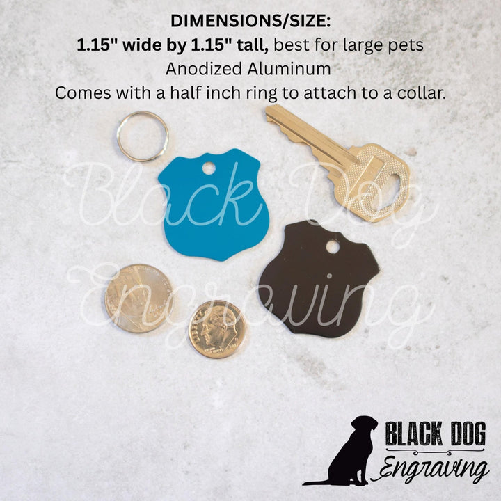 LARGE Shield Dog Pet ID Tag - Black Dog Engraving