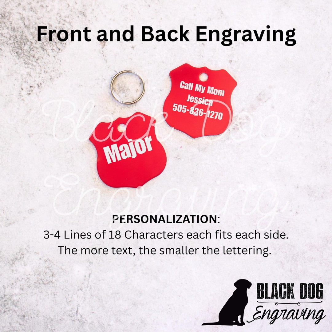 LARGE Shield Dog Pet ID Tag - Black Dog Engraving