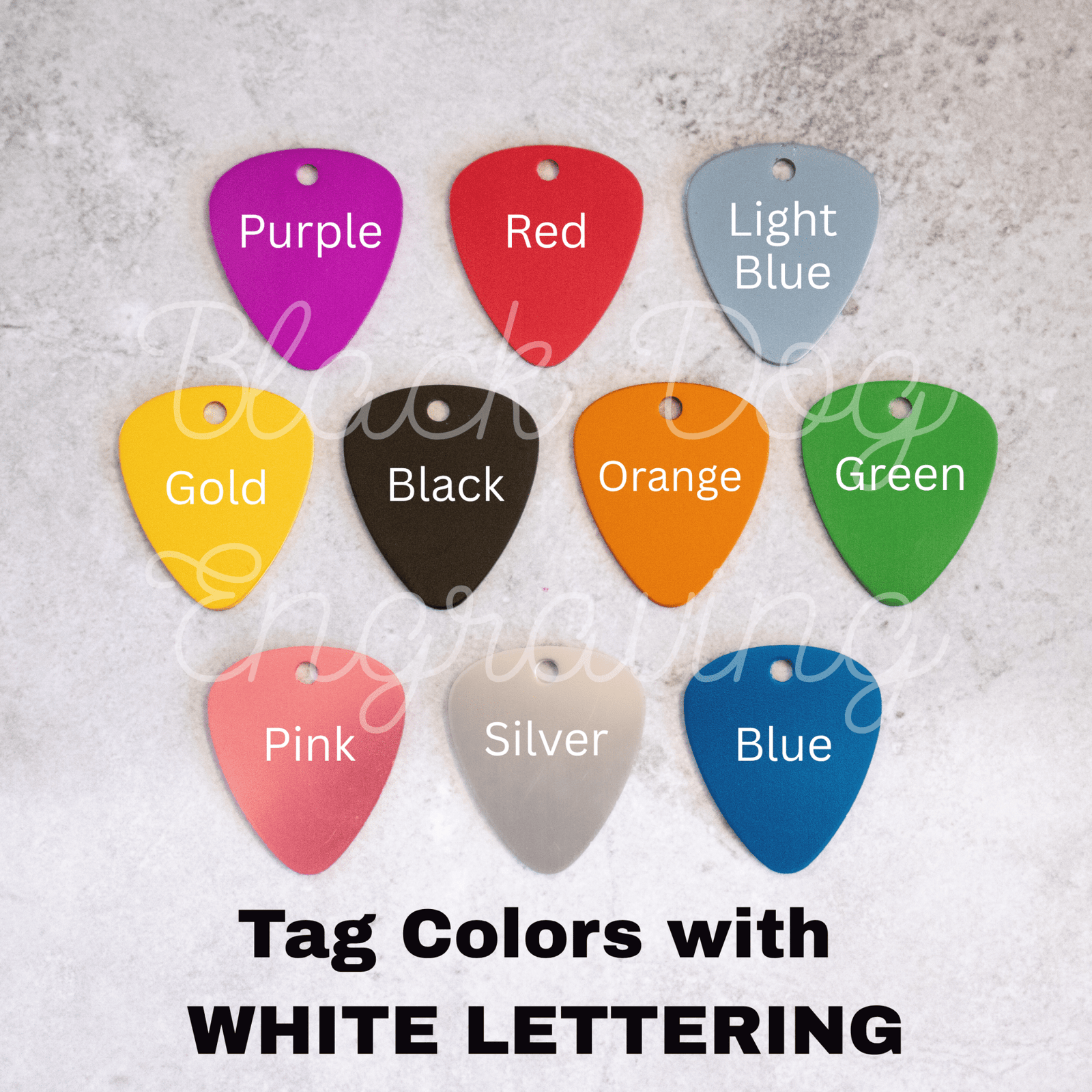 Laser Engraved Guitar Pick Pet Tag - Black Dog Engraving