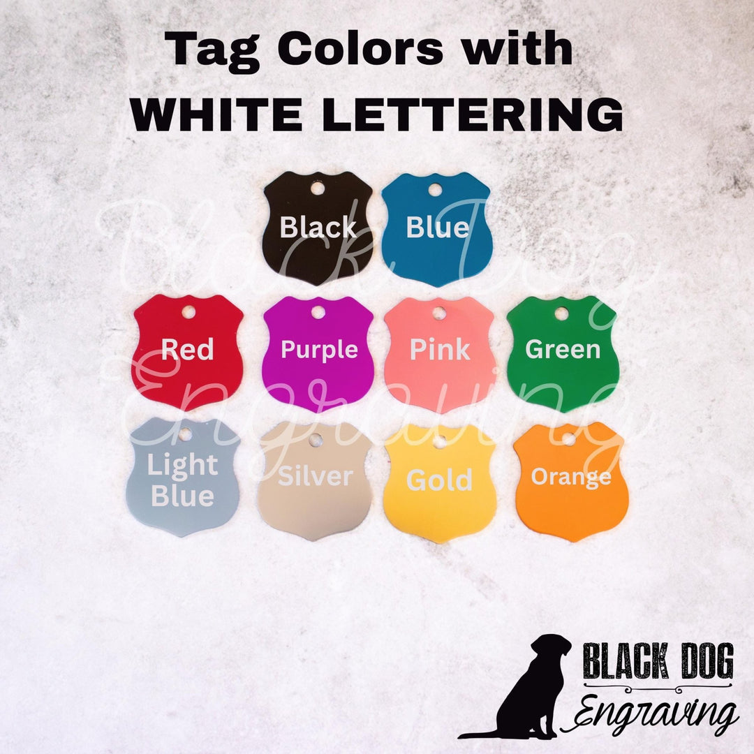 Laser Engraved Medium Shield Dog Pet ID Tag - Black Dog Engraving