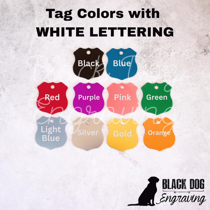 Laser Engraved Medium Shield Dog Pet ID Tag - Black Dog Engraving