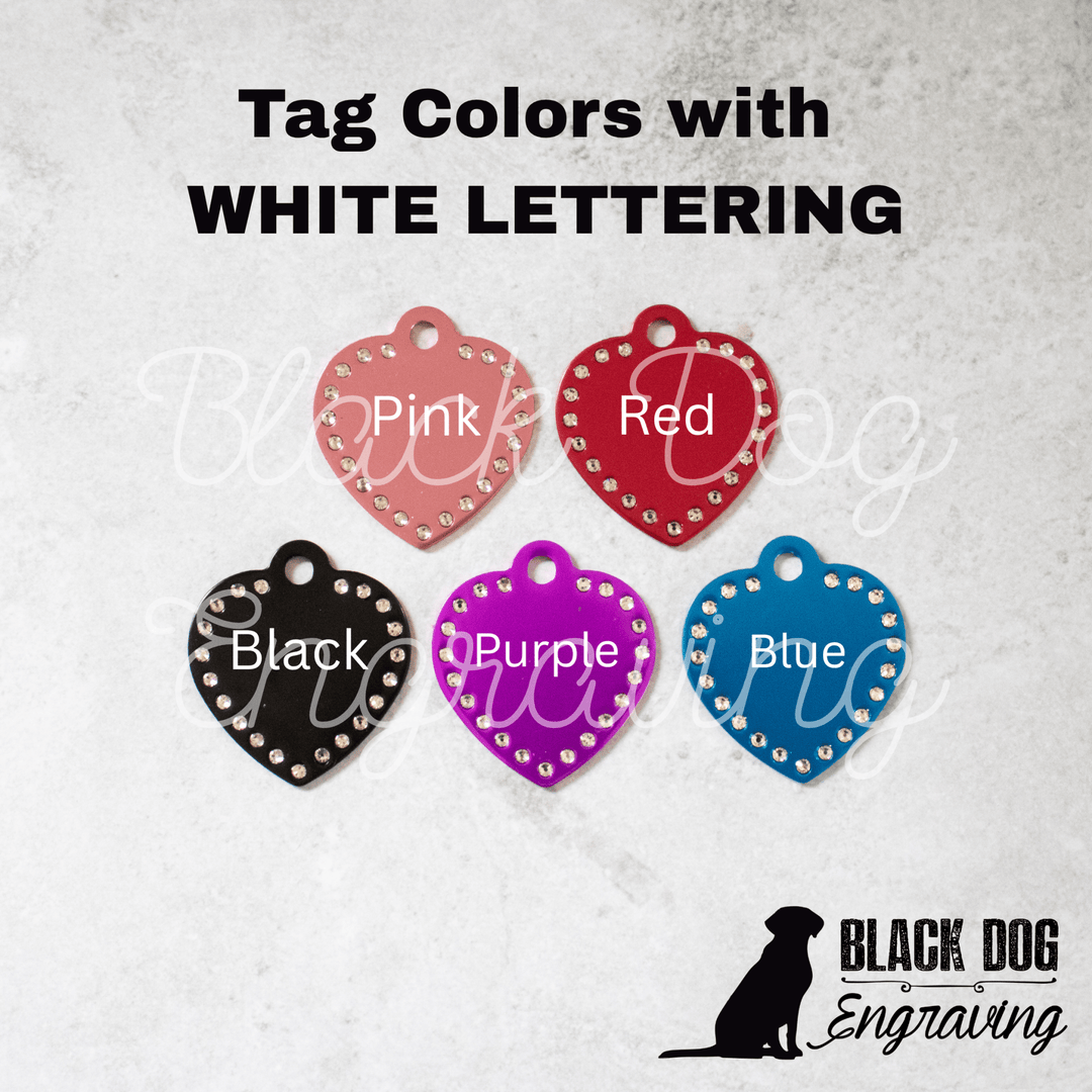 Laser Engraved Swarovski Element Heart Pet ID Tag - Black Dog Engraving