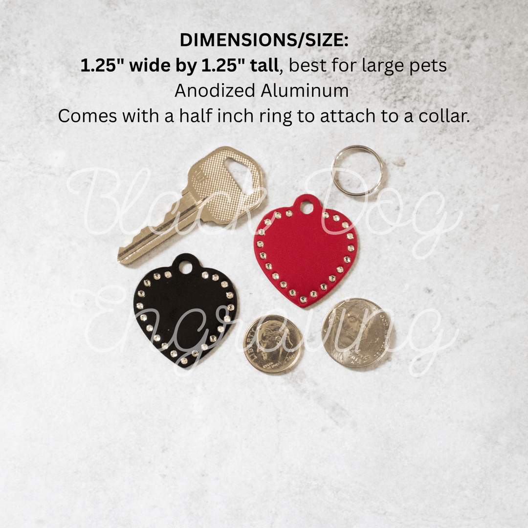 Laser Engraved Swarovski Element Heart Pet ID Tag - Black Dog Engraving