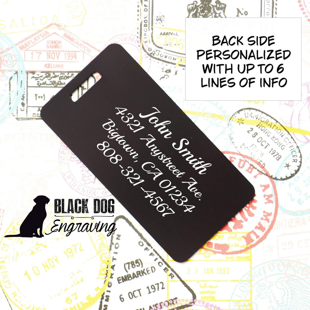 My People Skills are on Vacation Funny Personalized Metal Luggage Tag - Black Dog Engraving