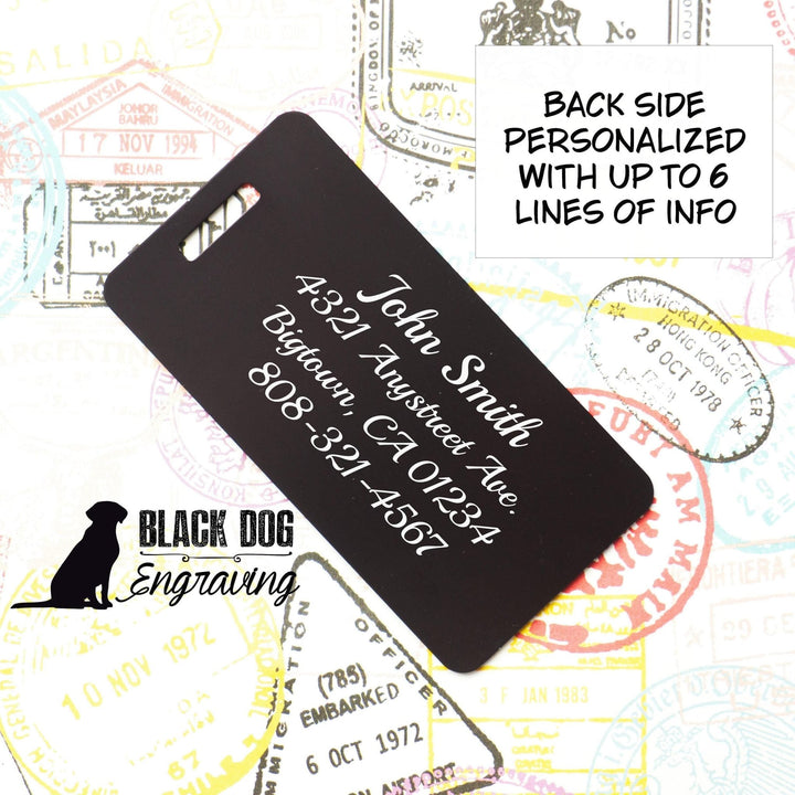 My People Skills are on Vacation Funny Personalized Metal Luggage Tag - Black Dog Engraving