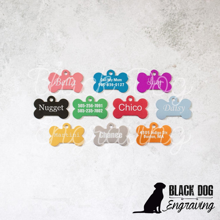 Small Dog Bone Dog Tag - Black Dog Engraving
