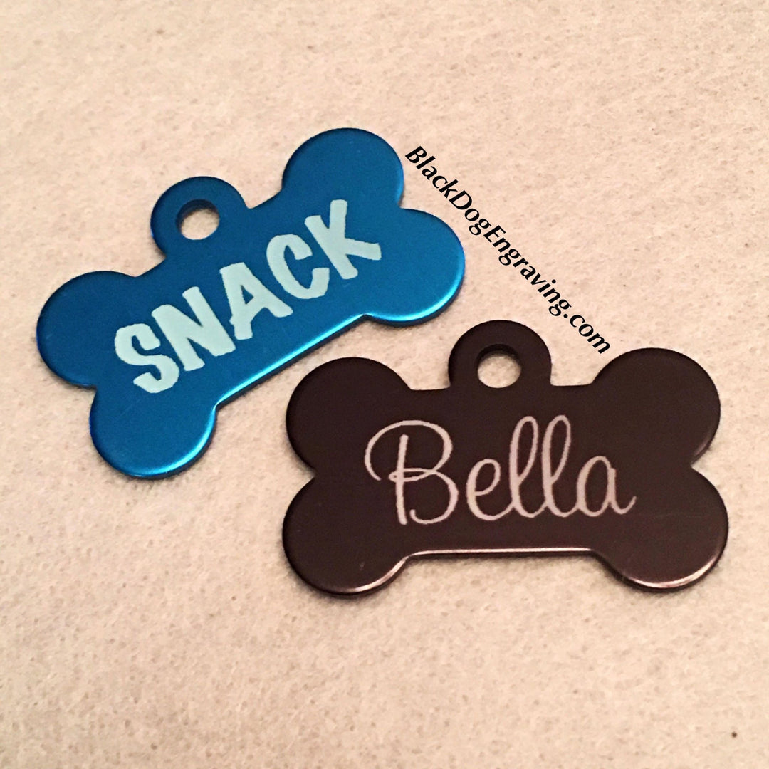 Small Dog Bone Dog Tag - Black Dog Engraving