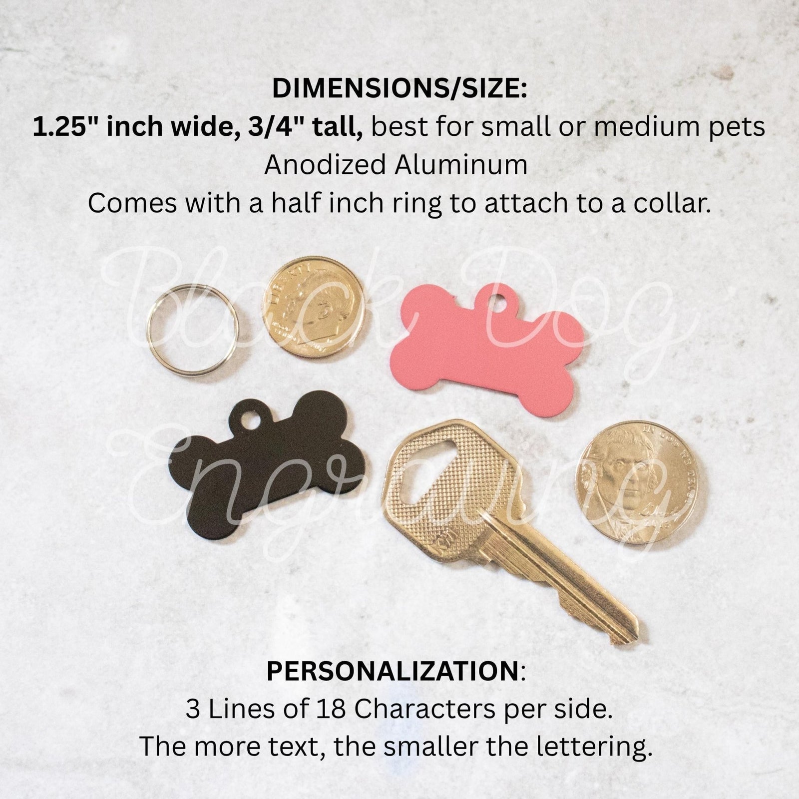Small Dog Bone Dog Tag - Black Dog Engraving