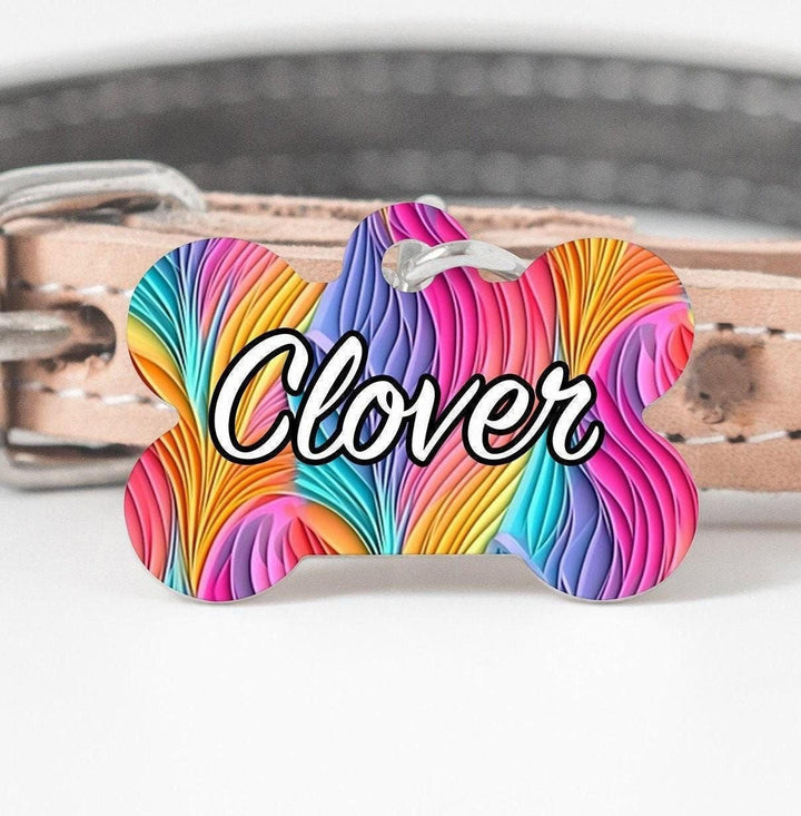 Vibrant Color Paper Quill Personalized Metal Dog Bone Tag - Black Dog Engraving