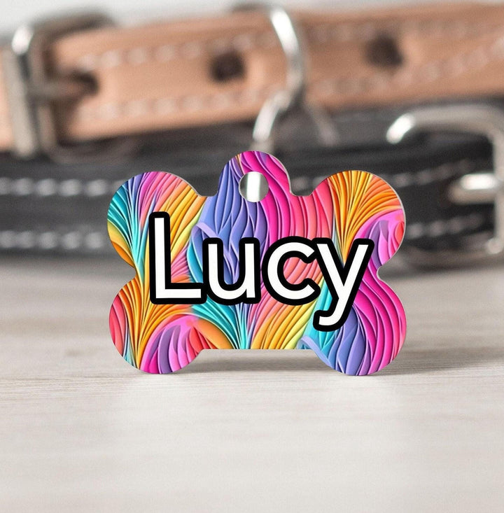 Vibrant Color Paper Quill Personalized Metal Dog Bone Tag - Black Dog Engraving