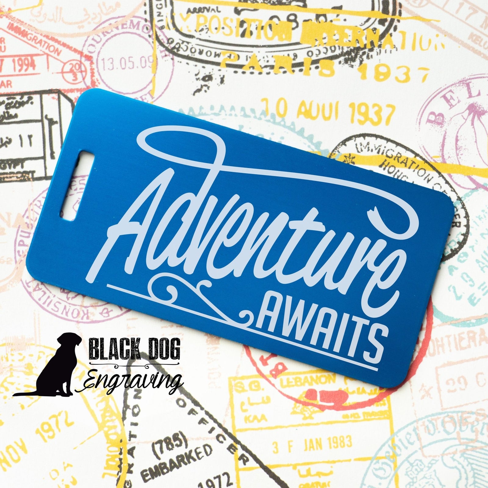 Airplane Mode Personalized Metal Luggage Tag - Black Dog Engraving