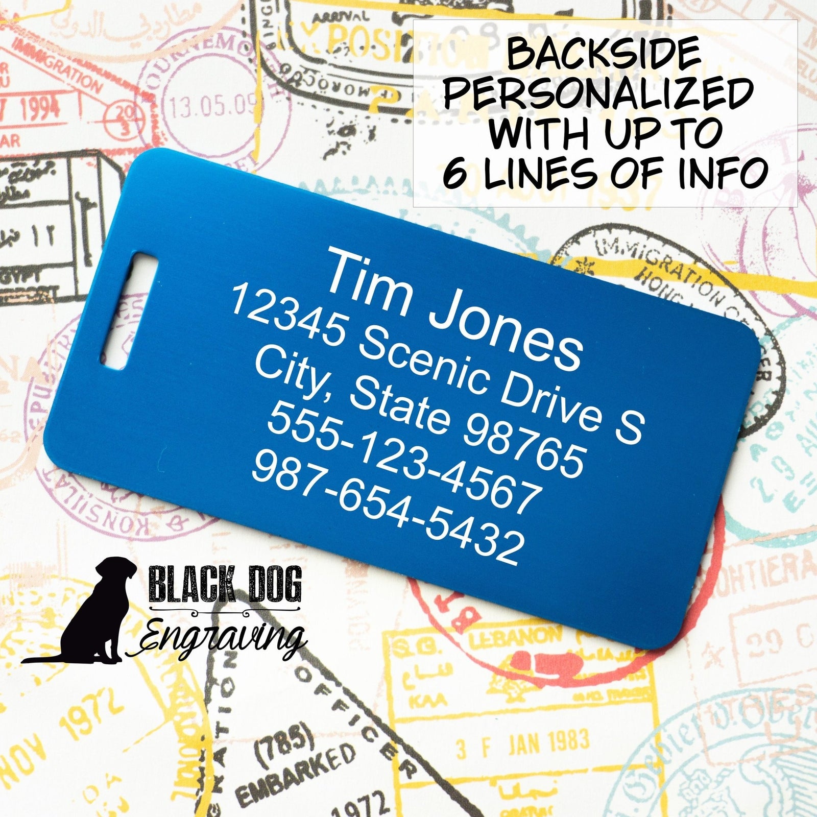 Airplane Mode Personalized Metal Luggage Tag - Black Dog Engraving