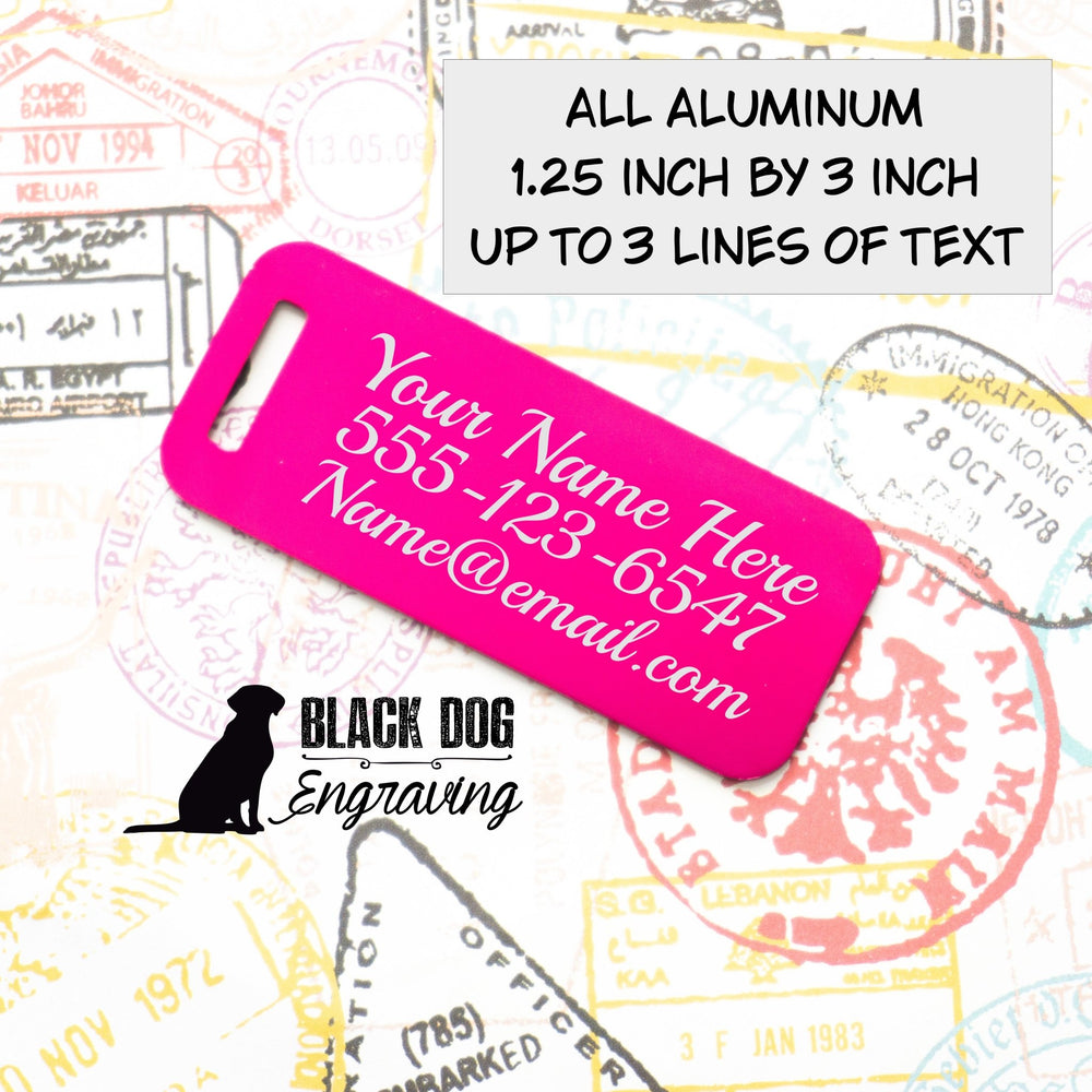 Airplane Mode Small Personalized Luggage Tag - Black Dog Engraving