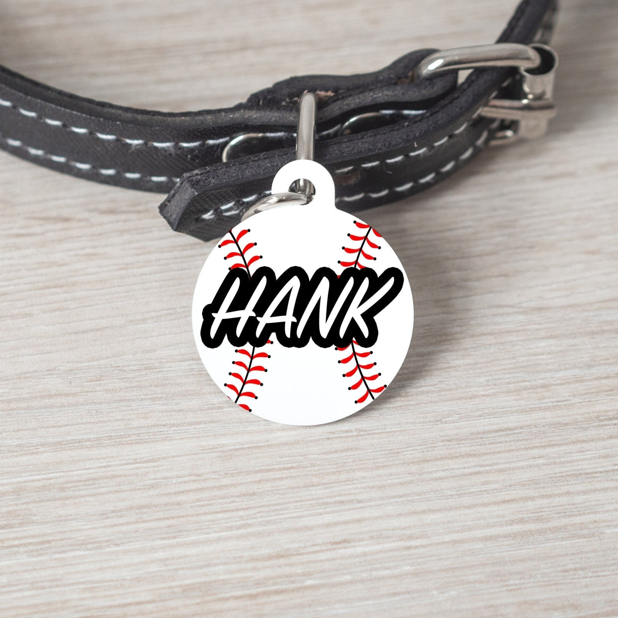 Baseball Large Round Personalized Tag Black Dog Engraving