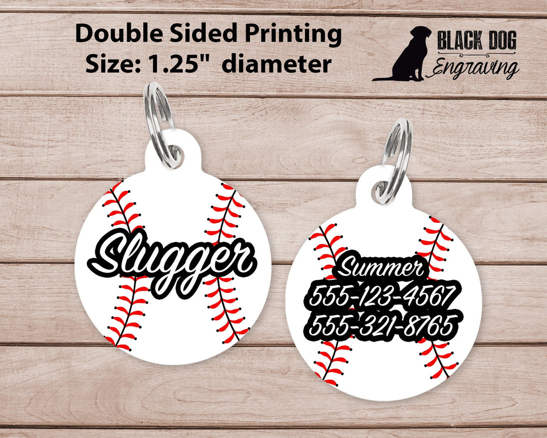 Baseball Large Round Personalized Tag - Black Dog Engraving