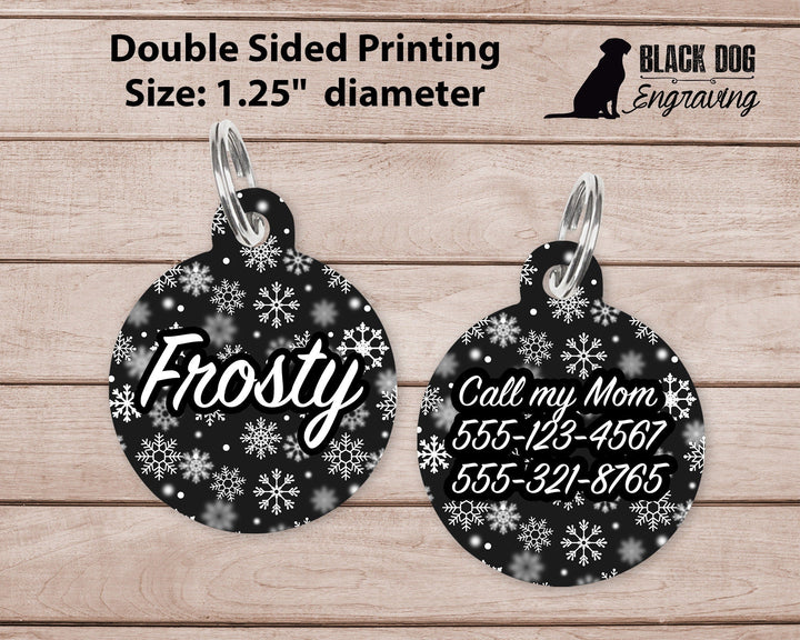 Black Snowflake Christmas Large Round Personalized Tag - Black Dog Engraving