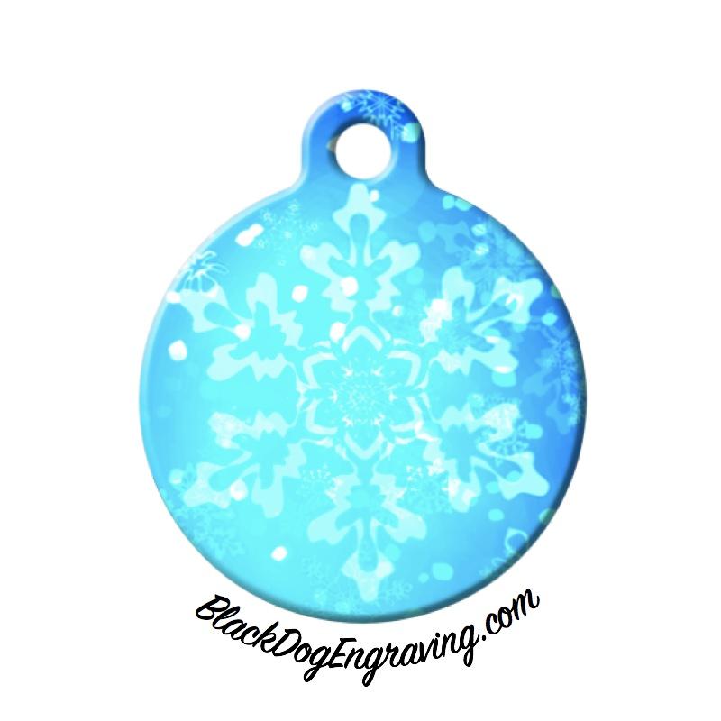 Blue Snowflake Christmas Holiday Engraved Pet ID Tag
