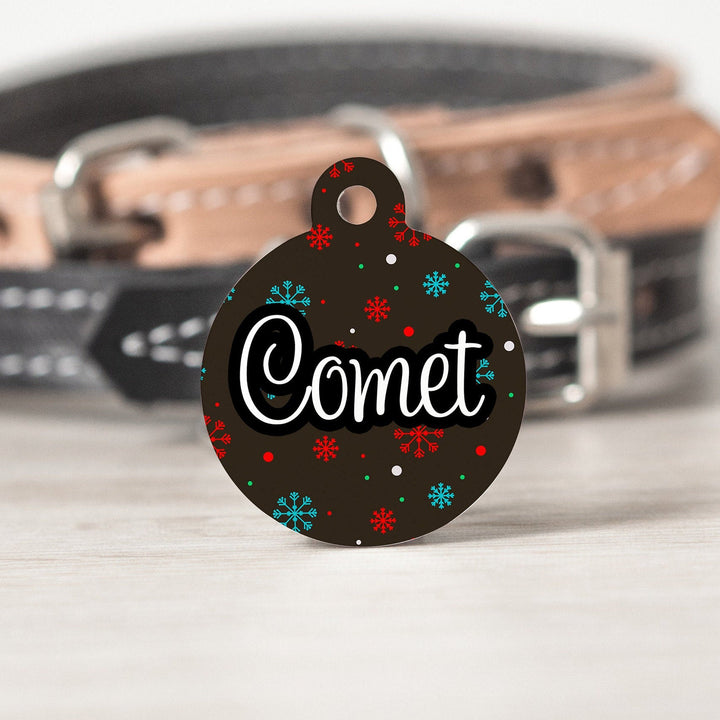 Brown Colorful Snowflake Winter Large Round Personalized Tag - Black Dog Engraving