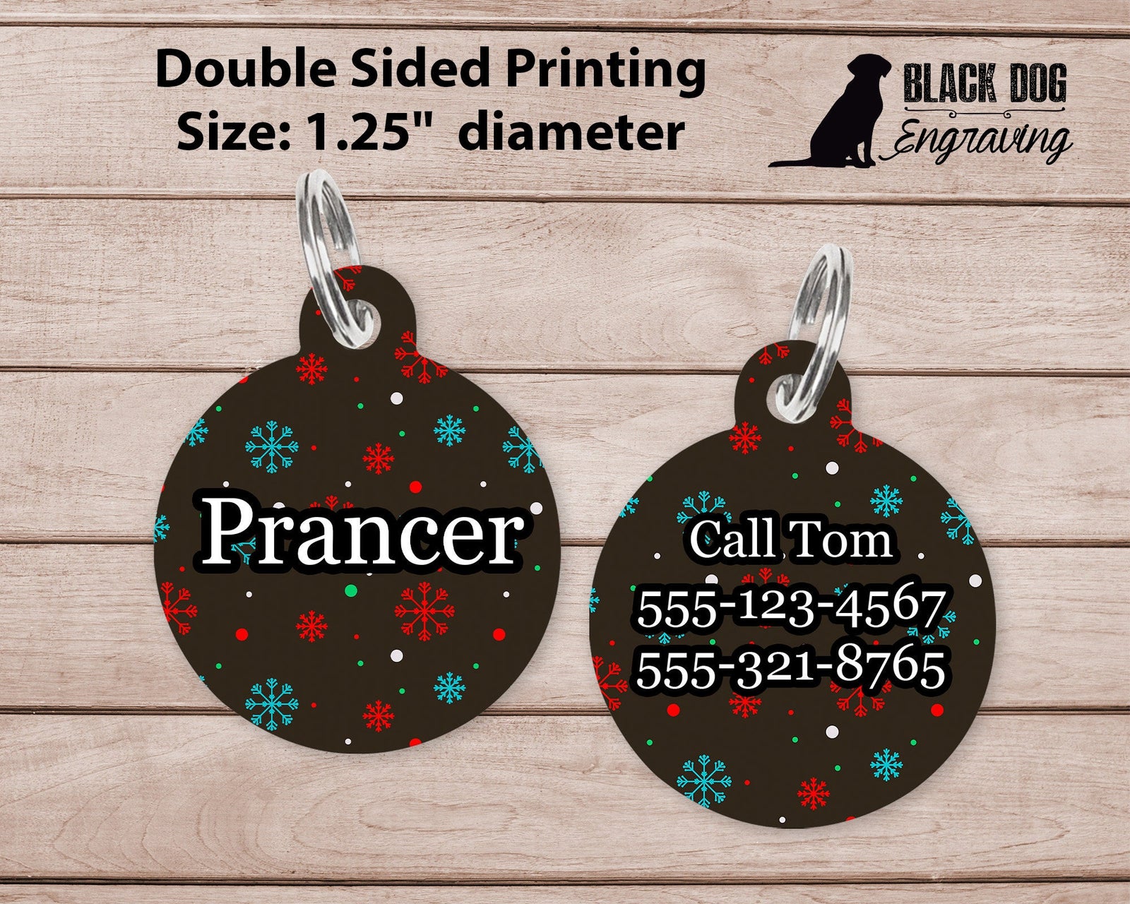 Brown Colorful Snowflake Winter Large Round Personalized Tag - Black Dog Engraving