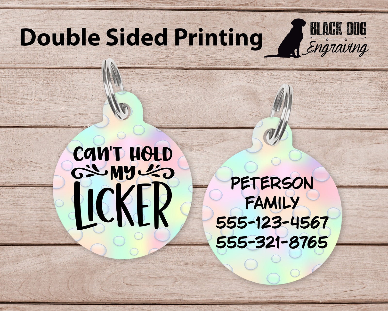 Can't Hold My Licker Personalized Tag - Funny Summer Custom Ink Infused Tag - Black Dog Engraving