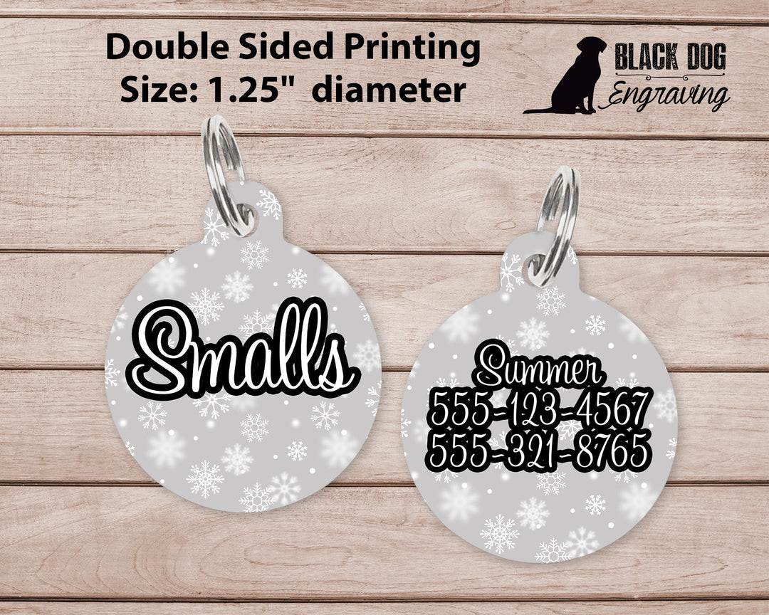 Classic Snowflake Christmas Large Round Personalized Tag - Custom Ink Infused Tag - Black Dog Engraving
