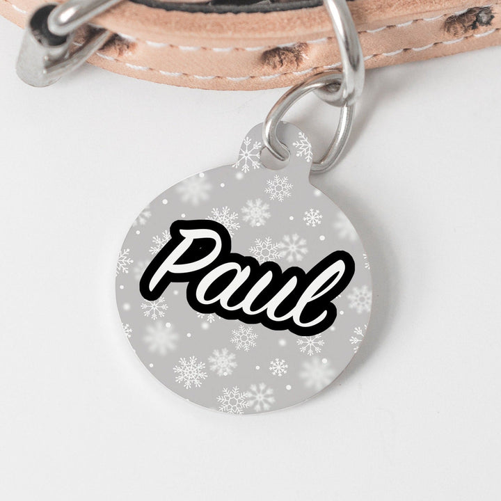 Classic Snowflake Christmas Large Round Personalized Tag - Custom Ink Infused Tag - Black Dog Engraving