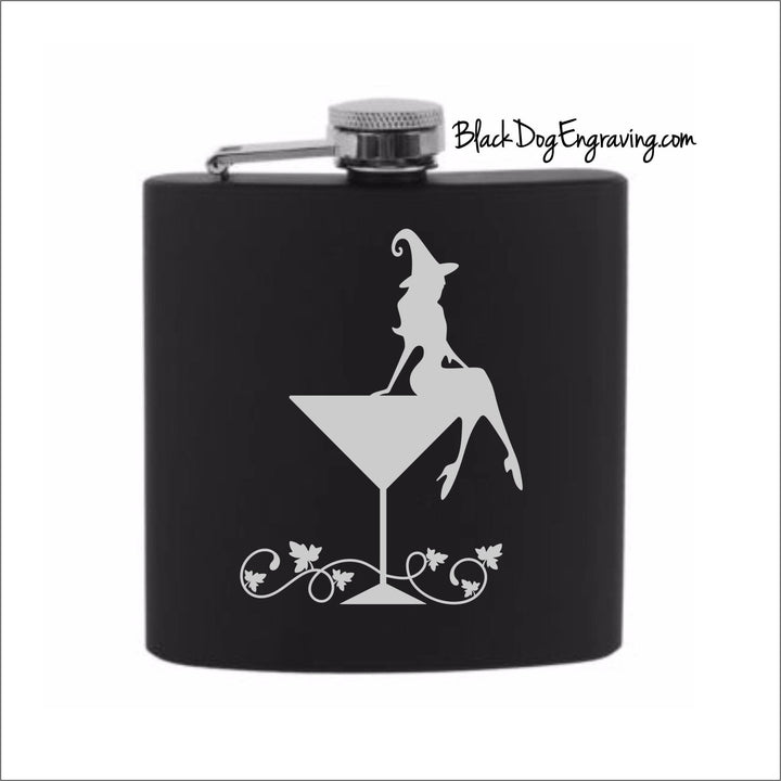 Cocktail Witch Halloween Flask - Black Dog Engraving