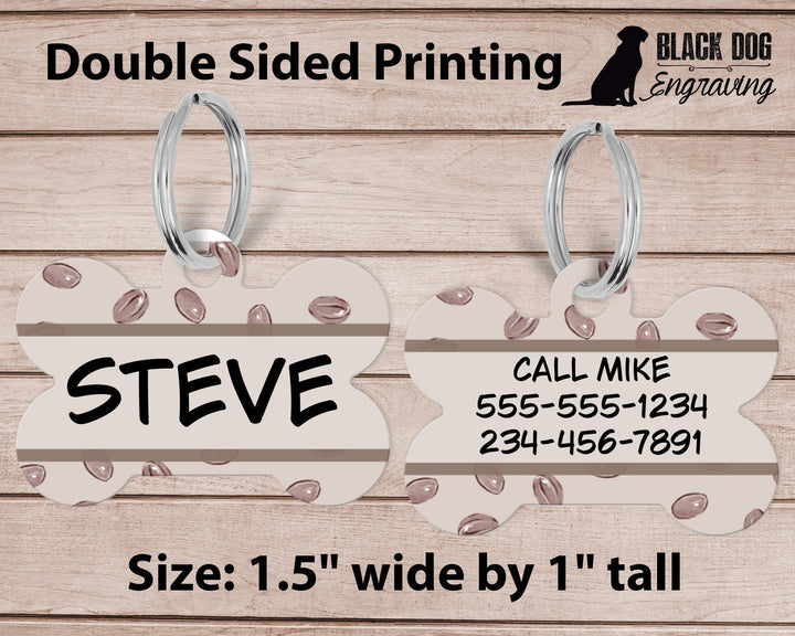 Coffee Bean Java Medium Dog Bone Personalized Tag - Black Dog Engraving