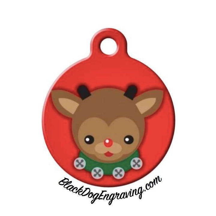 Cute Reindeer Christmas Holiday Engraved Pet ID Tag