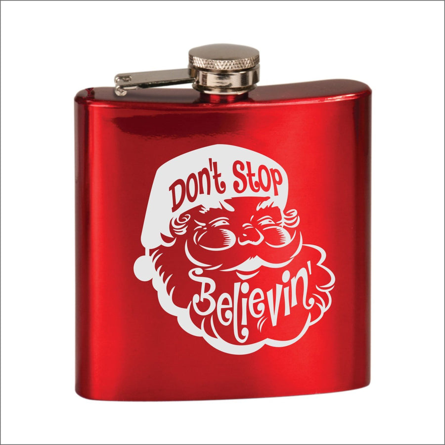 Don't Stop Believing Santa Flask - Black Dog Engraving