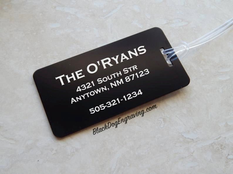 Elegant Personalized Metal Luggage Tag - Black Dog Engraving