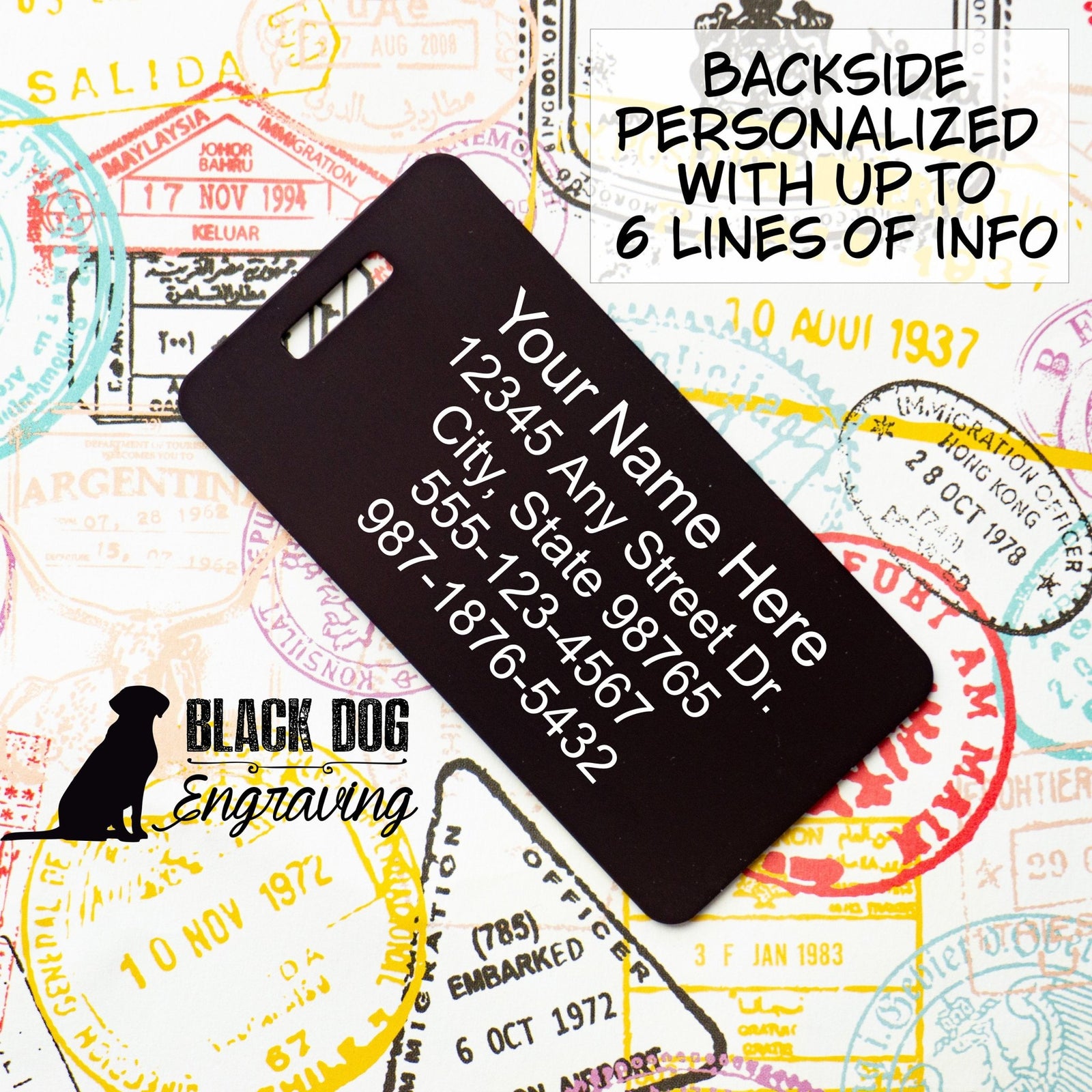 Emotional Baggage Funny Personalized Metal Luggage Tag - Black Dog Engraving